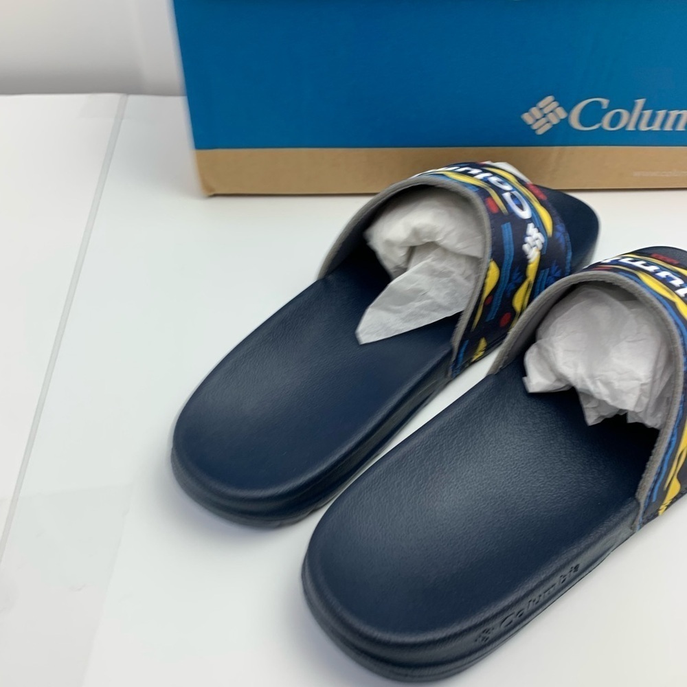 NWT Columbia Youth Size 6 Hood River Slide Sandals Navy Blue Yellow - Picture 4 of 6